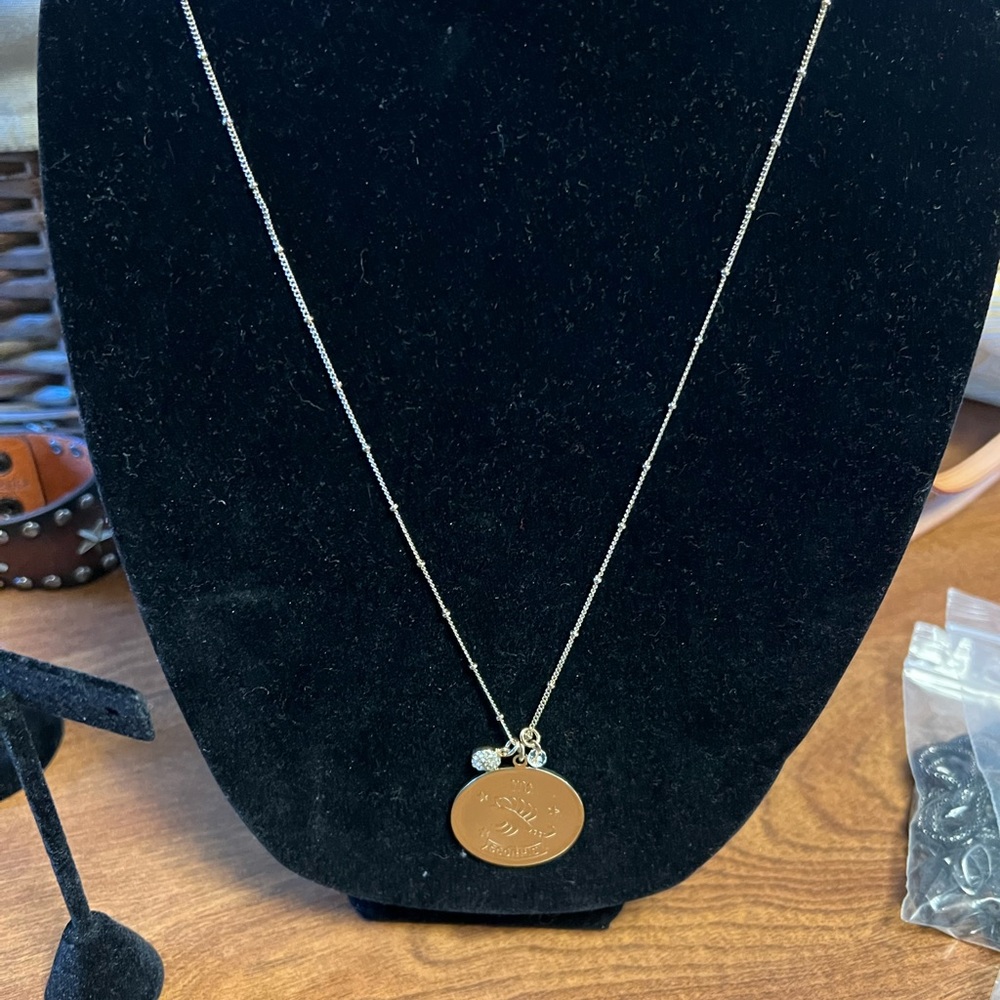 EUC long gold toned scorpio necklace